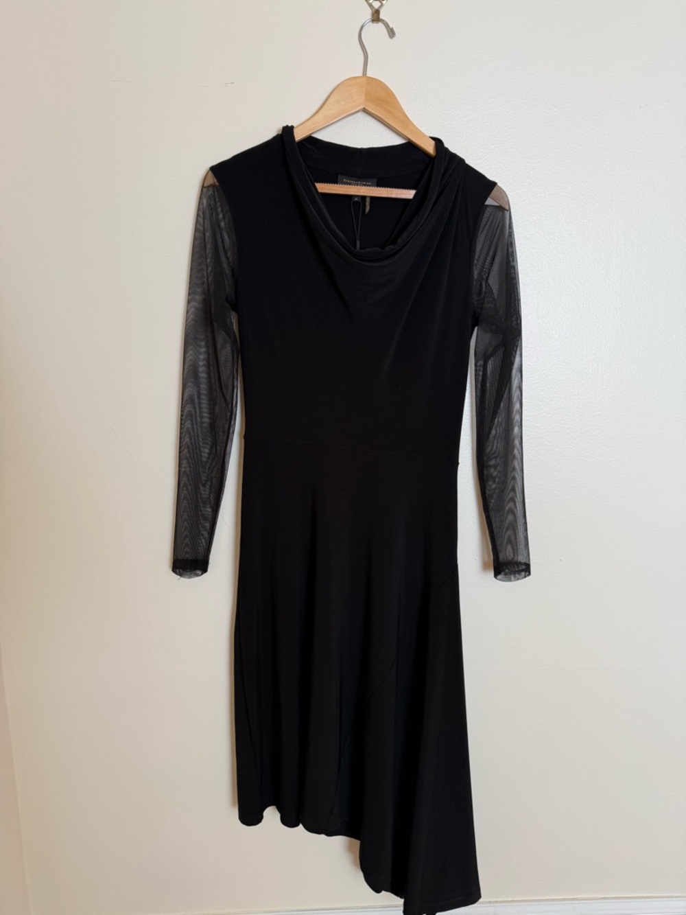 Donna Karan Black Long-Sleeve Mesh Panel Asymmetric Dress